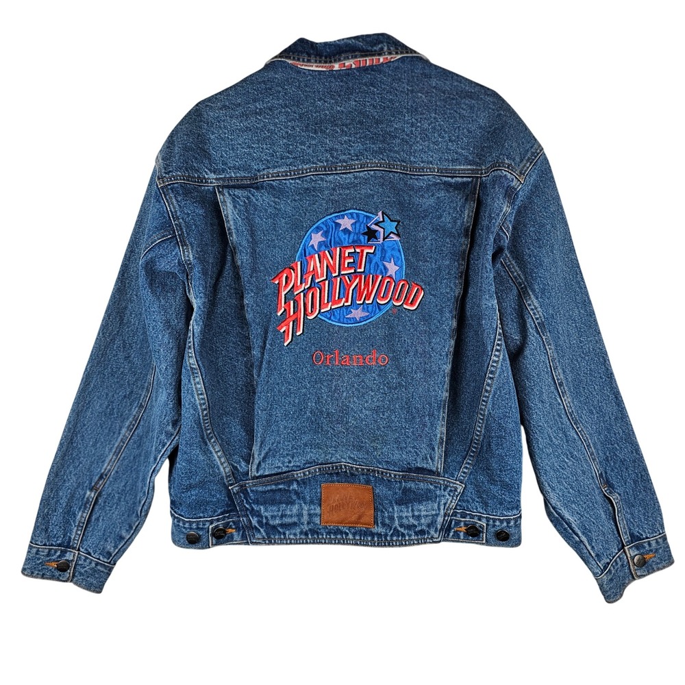 VTG. 90"s Planet Hollywood Orlando Denim Jacket Embroidered‎ Large Retro Unisex